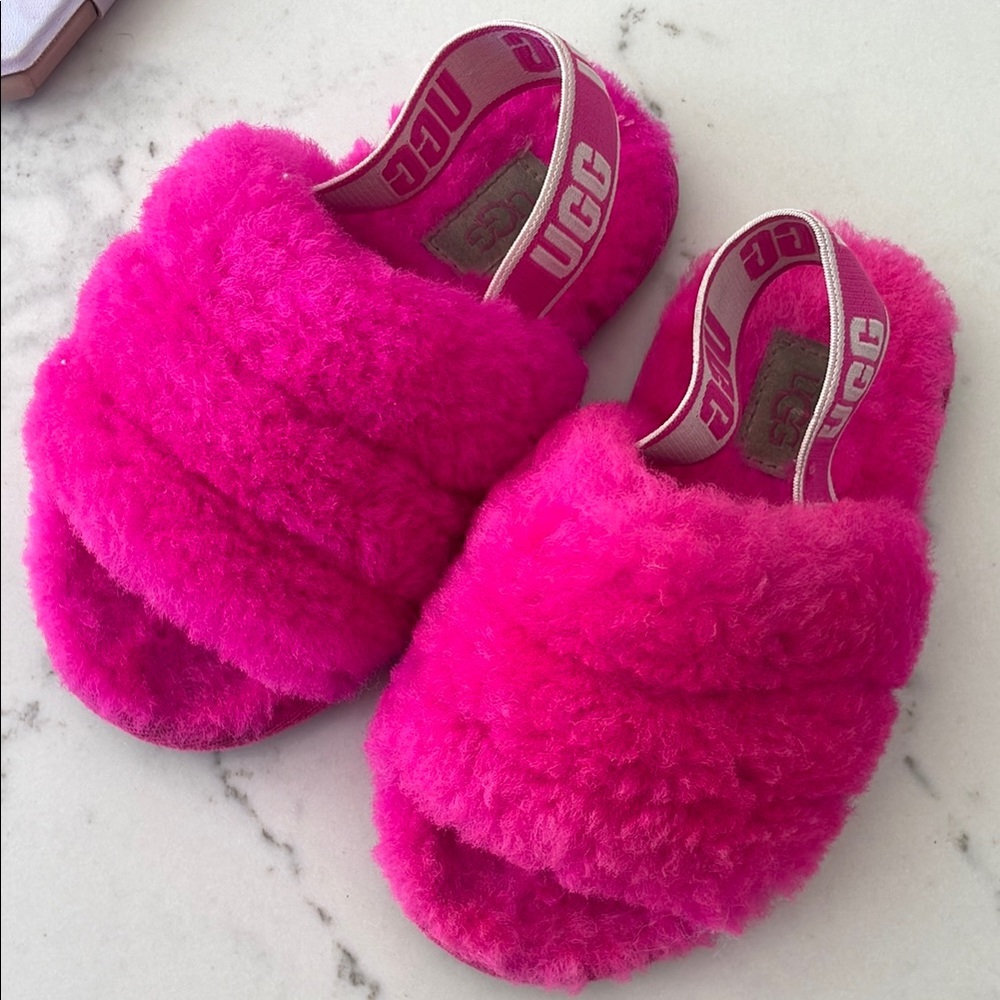 UGG Pink Plush Slide Slippers
